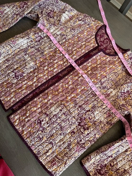 Quilted Reversible Jacket Purple Tan Gold Floral Paisley Quilt J Jill XL - Picture 10 of 12